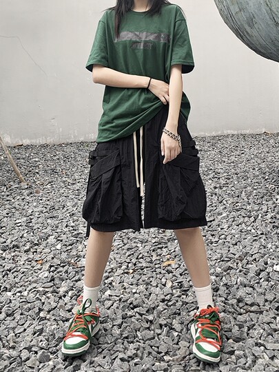 Streamer large pocket design shorts men's European and American trendy brand handsome five-point pants street versatile functional overalls