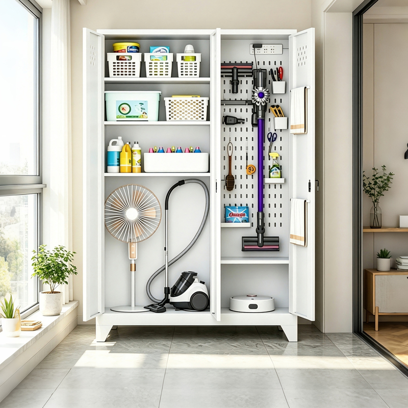 Cleaning Tool Storage Cabinet Double-Door Balcony Mop Cabinet Bathroom Housekeeping Cabinet Classroom Broom Cleaning Cabinet Stainless Steel Cleaning Tool Storage Cabinet Double-Door Balcony Mop Cabinet Bathroom Housekeeping Cabinet Classroom Broom Cleaning Cabinet Stainless Steel