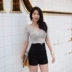 Quần short cạp cao màu đen hè 2018 mới của sinh viên Hàn Quốc hoang dã skinny mỏng mặc quần thun ống rộng ống quần shop quần áo nữ Quần short