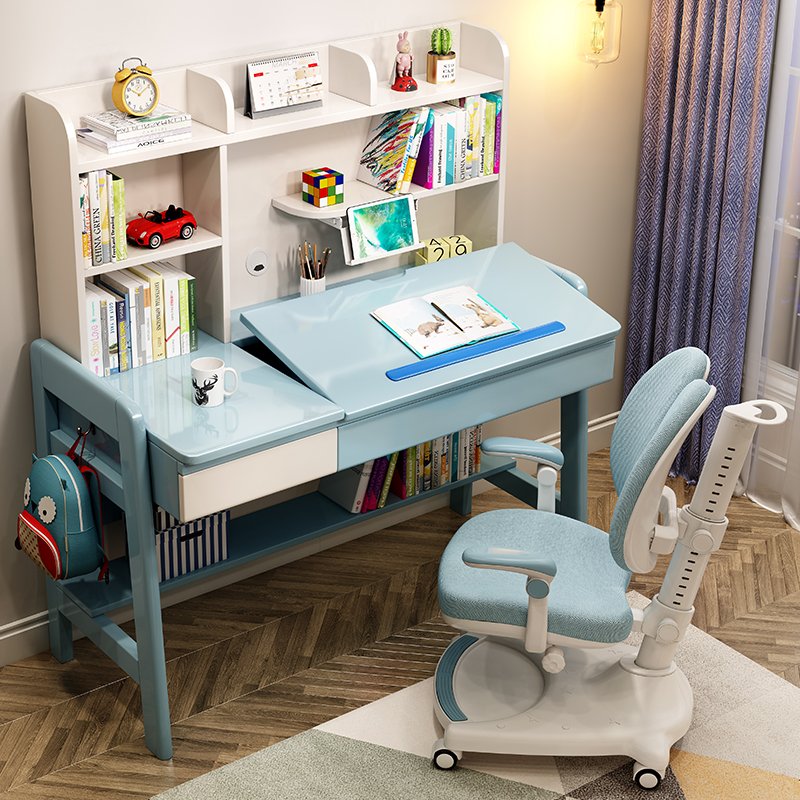 Children Learning Table Solid Wood Desk Bookshelves Integrated Table Elementary School Kids Desk Young Girls Junior High School Students High School Students