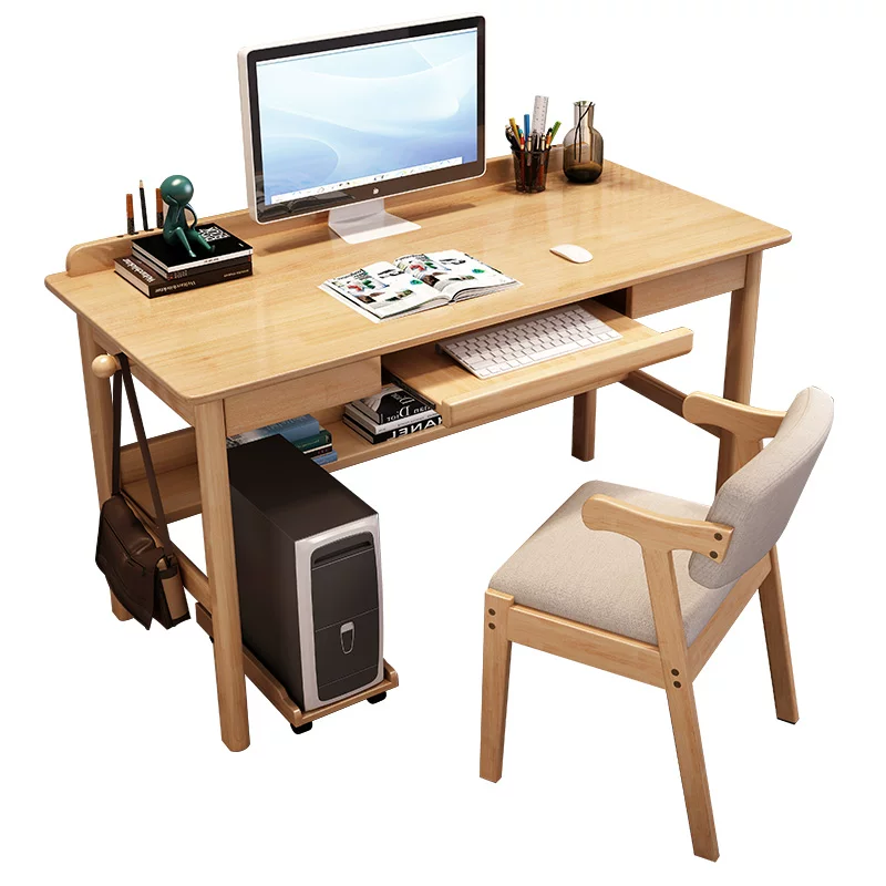 90cm solid wood computer desk rubber wood simple home with keyboard support Chinese style desk solid wood color