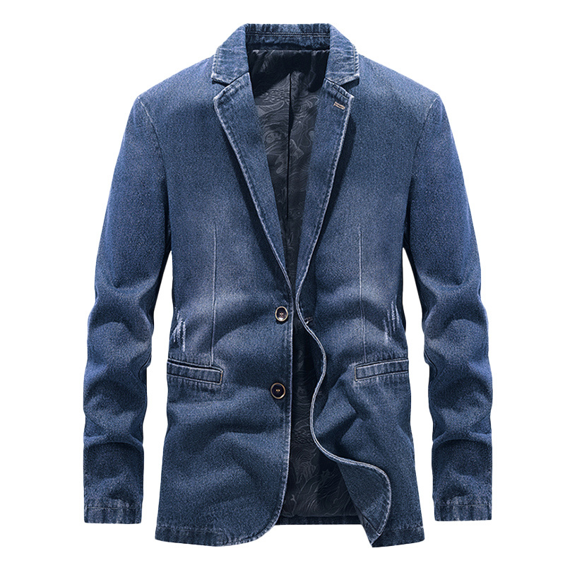 Spring and Autumn Denim Jacket Men's Small Suit Mid-Length Loose Casual Coat Large Size Versatile Lapel Denim Suit Spring and Autumn Denim Jacket Men's Small Suit Mid-Length Loose Casual Coat Large Size Versatile Lapel Denim Suit