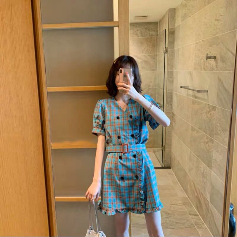 Hong Kong dress women's summer women's 2021 New lattice dress French first love dress retro Super fairy thin temperament
