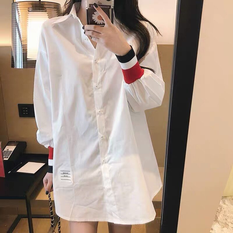 Hong Kong counter 2021 spring and autumn cotton loose BF white shirt women's long version of academy style color color shirt cardigan