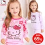 Bộ đồ lót bé gái HelloKitty cài áo cotton mùa xuân và mùa thu Hello Kitty quần áo trẻ em mùa thu lớn chạm đáy áo hai dây đồ bộ em bé