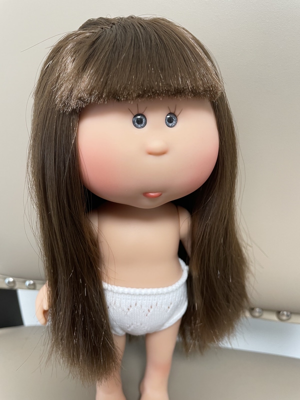 [in Stock] Spanish Authentic Potato Doll 23cm with Bangs, Deep Brown Long Straight Hair