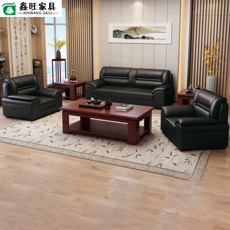 Office sofa Tea Table Combo Business Guests Reception Genuine Leather Brief Modern Single Trio Place Office Sofa