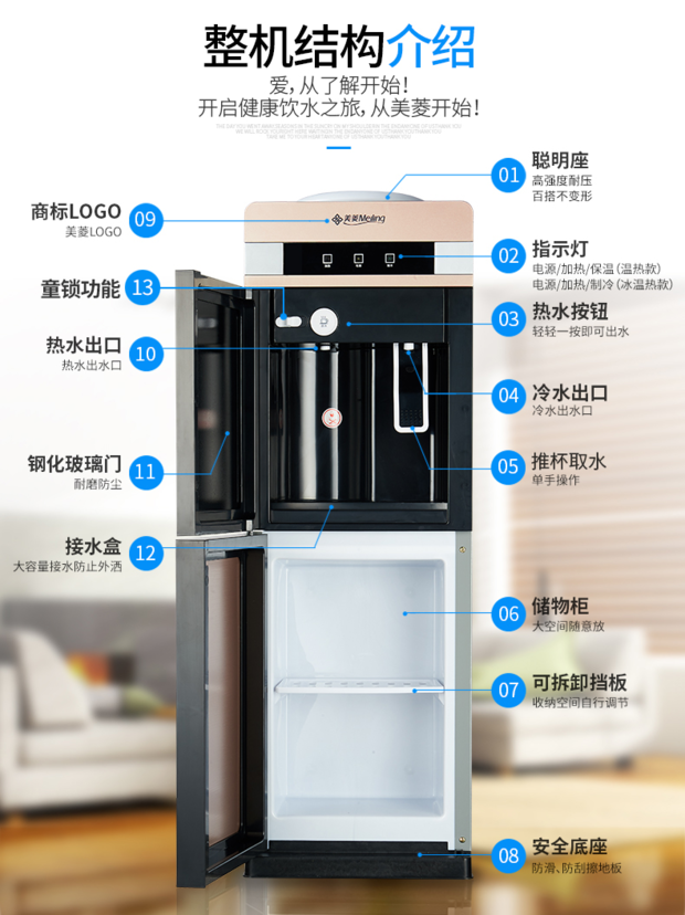 Meiling nước nóng lạnh hộ gia đình nhỏ văn phòng nhỏ tiết kiệm năng lượng nước đá ấm đôi cửa máy lạnh cây nước nóng lạnh để bàn