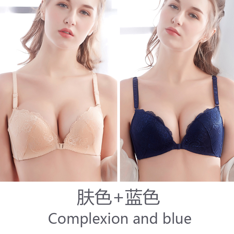 Mặt khóa vẻ đẹp sexy loại điều chỉnh thép-free phụ nữ nhẫn đồ lót tụ tập nhỏ ngực dày nhận vú trên ngực áo ngực ren mỏng.