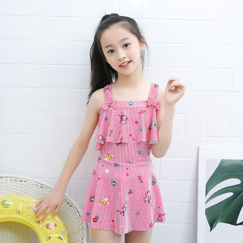 Children's Convergent Swimsuit girls adorable 2 - 12 year old children's Princess style hot spring in large children's swimsuit