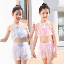 New childrens swimsuit girl 4-7 years old cute conjoined Princess flat corner skirt style foreign atmosphere small children hot spring swimsuit