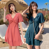 2021 new swimsuit female size one-piece Belly Belly skinny skirt mother Conservative fat mm with steel tray