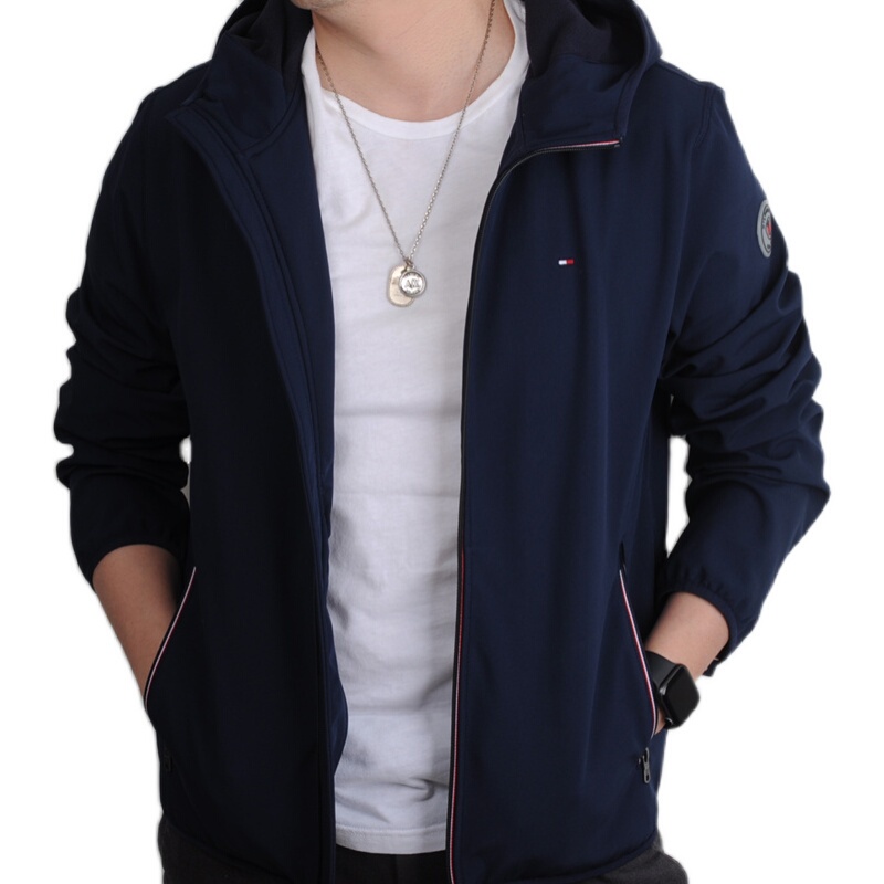 Tommy Hilfiger Men's Jacket Classic Hooded Fleece-Lined Zip-Up Windbreaker Spring and Autumn Styles in Stock Tommy Hilfiger Men's Jacket Classic Hooded Fleece-Lined Zip-Up Windbreaker Spring and Autumn Styles in Stock