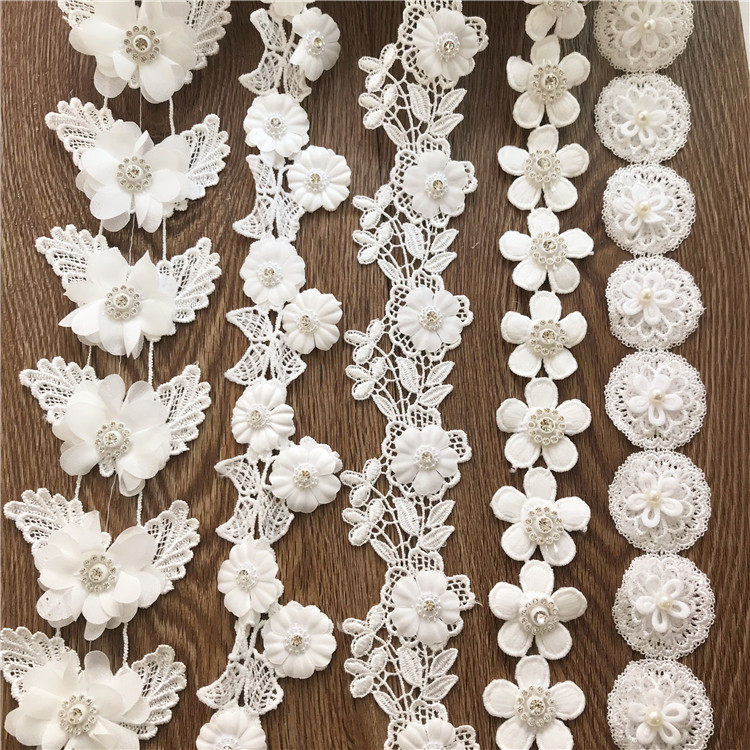One Mio Root Yarn Lace Lace Lace Wedding Dresses Accessories White Appliques Flowers accessories Accessories Flowers materials