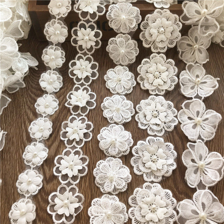 Eugen gauze white lace nail pearl three-dimensional lace flower wedding dress DIY handmade decorative accessories