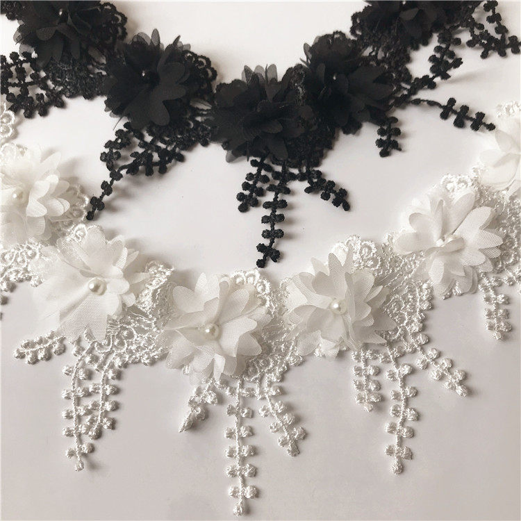 New black and white water polyester lace flowing Su pearl skirt decorated clothing accessories sewing curtain cloth