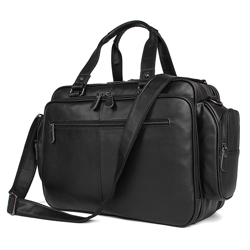 Large soft - leather men's business briefcase black headskin handbag waterproof leather 15 6 inch computer bag