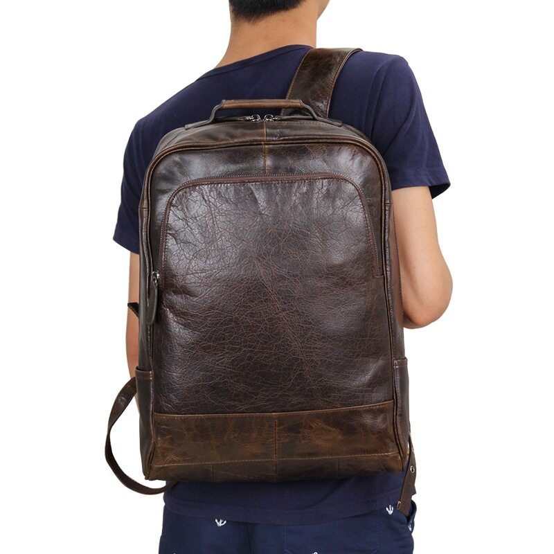 Handmade leather large capacity simple double shoulder packet head skin travel bag male vintage business backpack