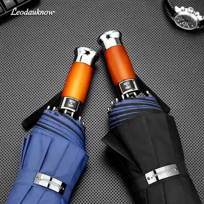 Leodauknow1 2 m super large double layer light luxury original wooden handle business men automatic triple folding umbrella