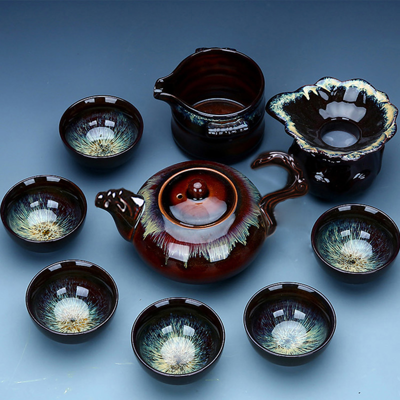 Variable tureen teapot tea set temmoku glaze up kung fu tea set a complete set of jun porcelain ceramic tea set