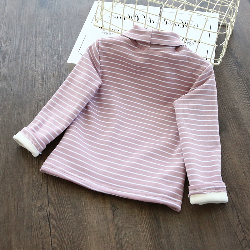 Mùa đông bé gái cotton cộng với nhung cao cổ áo sọc đáy áo trẻ em thư đầu ấm áo thun mùa thu shop trẻ em