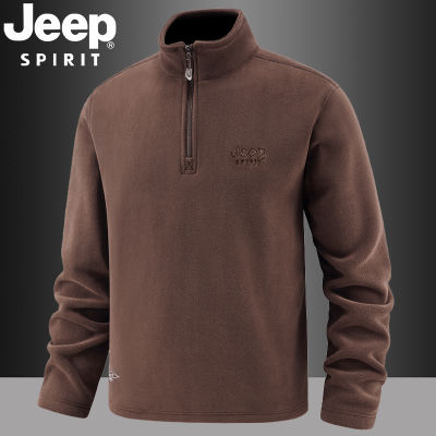 JEEP fleece hoodie for men's autumn and winter, fleece jacket with half zipper stand-up collar, thick and warm fleece jacket