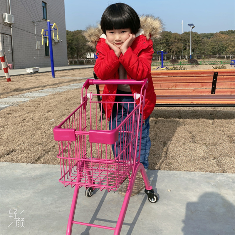 Mini Pink Metal Cart Children's Stroller Supermarket Tray Children with flagpole cart