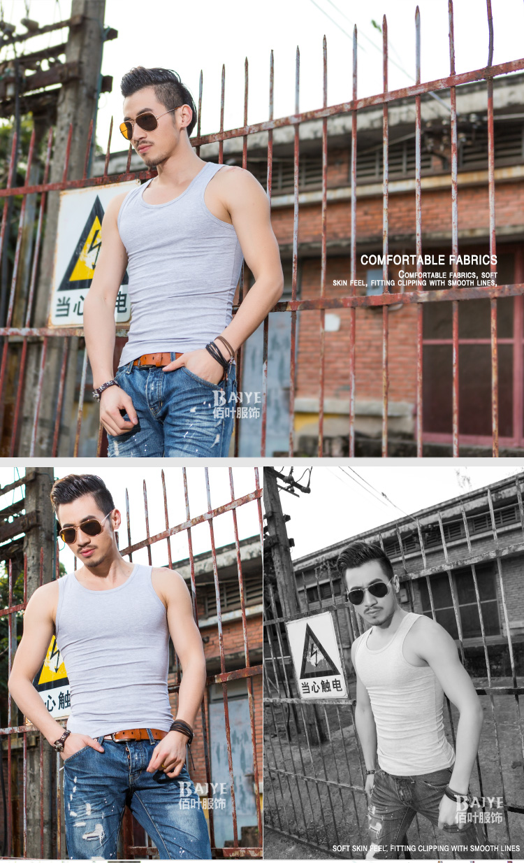 佰 叶春 夏装 Nam vest bông thể dục thể thao thắt chặt thể thao đáy vest vòng cổ tay áo căng áo ba lô nam