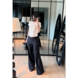 Черные минималистичные штаны, свободный прямой крой, оверсайз, по фигуре