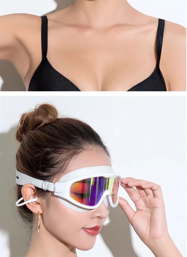 Kính bơi khung lớn dành cho người lớn nam và nữ có ánh sáng phẳng một miếng nút tai mạ tích hợp kính bơi HD chống nước và chống sương mù - Goggles