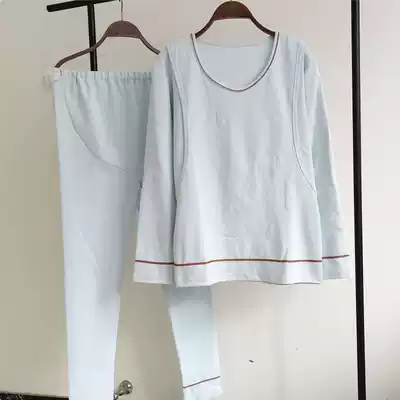 Pregnant women autumn clothes sanitary pants set fattening increase 200 Jin winter thick colored cotton moon clothing nursing pajama pants Cotton