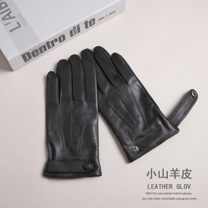 Imported Goatskin Genuine Leather Gloves for Men, Warm, Fleece-Lined, Thin, Touchscreen Compatible, for Motorcycle, Autumn and Winter Driving, Single-Layer