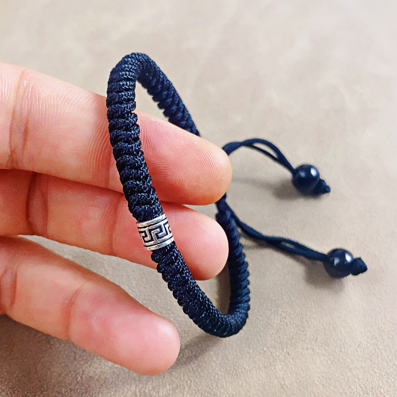 Pure Silver S925 Lucky Bead Handmade Braided Bracelet Kit for Couples, Can Add Hair, Vajra Knot Bracelet Gift