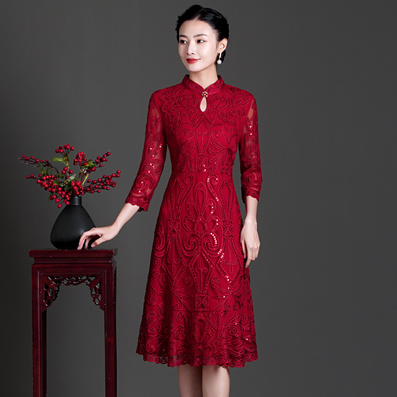 Wedding mother dress high-end improved cheongsam young mother-in-law happy mother-in-law wedding dress noble dress spring and autumn