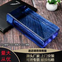 Glass brick hot melt blue square partition wall porch hotel bar transparent curtain wall View wall tiles colored crystal brick