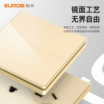 Ouben glass plate gold mirror 86 type five-hole two-three plug with double control single open wall switch socket panel