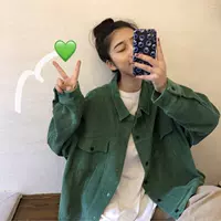Mùa xuân Hàn Quốc ngắn nữ phần Hồng Kông phong cách retro áo khoác nhung rộng cổ áo hoang dã cổ áo sơ mi dài tay - Áo khoác ngắn áo khoác nữ hàn quốc