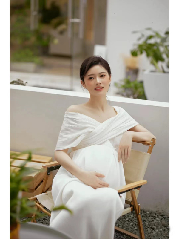 Maternity Wedding Dress 2025 New Style Bride High-Waisted Korean Style Off-Shoulder Plus Size Summer Light Tulle Going-Out Dress