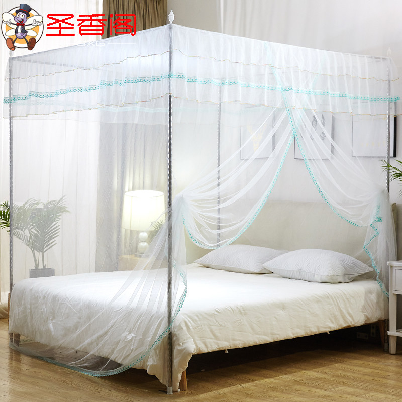 Single door mosquito net ground Princess Wind 1 8 bed Home 1 5 thickened encrypted veins 1 2 m bracket lever 2 m