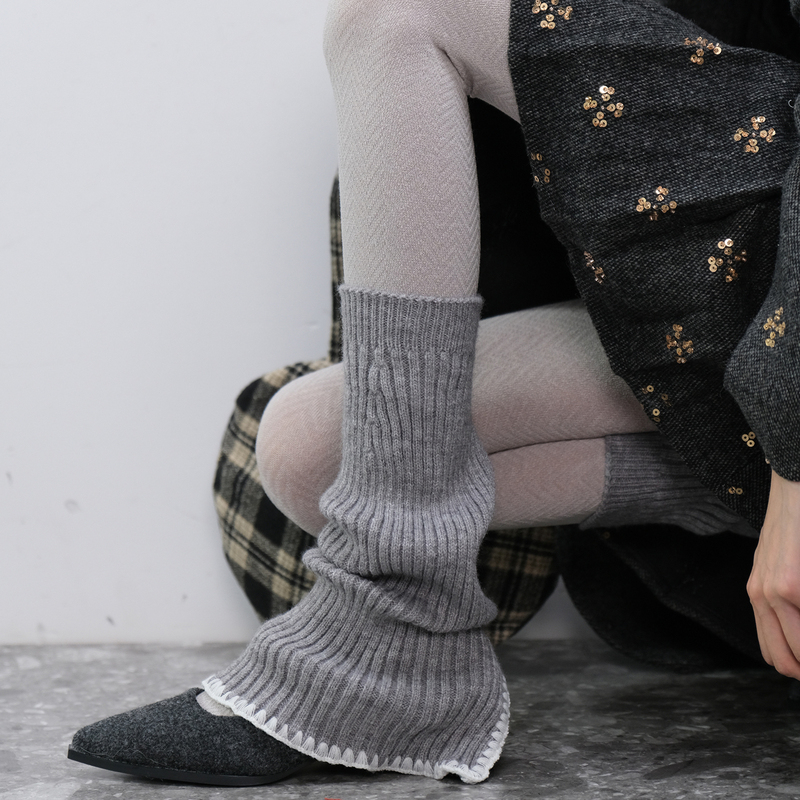 Women's Cotton Leg Warmers 2025 Winter Split Design Light Gray Leg Warmers Thickened Wool Thermal Layering Light Gray Pantyhose Df