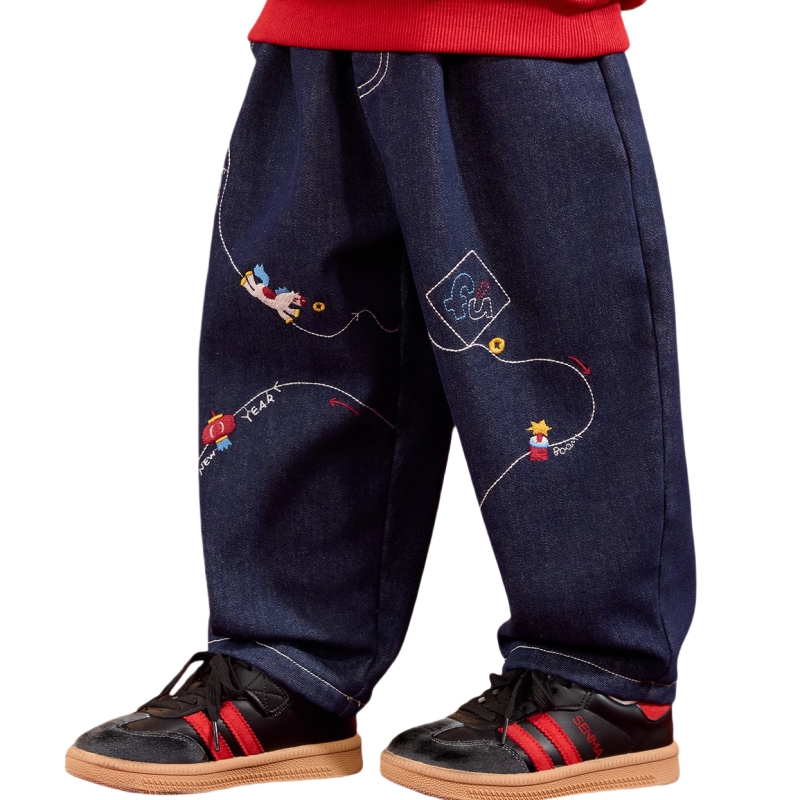 嘟嘟家儿童牛仔裤冬季长裤刺绣童装加绒裤子