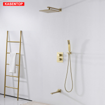 Kerschen Copper Wire Drawing Gold Square Concealed Shower Head Home to wall Thermostatic Shower Suit Hotel Booster Nozzle