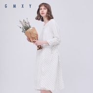 Gumu Xi Yang GMXY2018 phụ nữ mùa hè mới loose-leaf sọc linen dress new mát mẻ mát mẻ váy đầm dự tiệc sang trọng