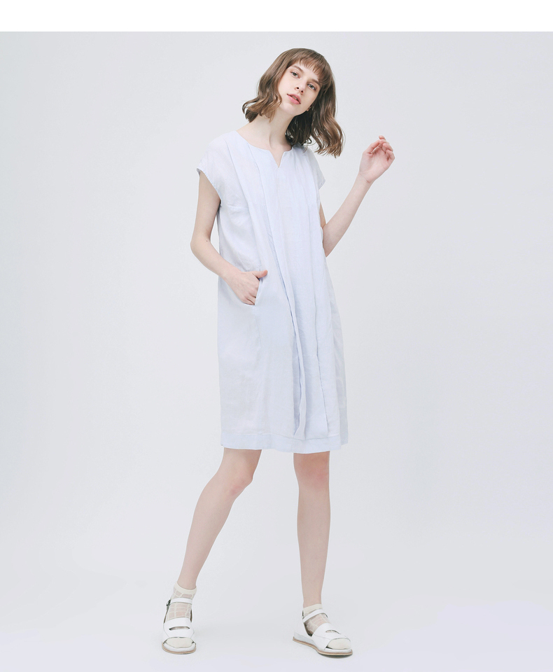 Gumuxiyang GMXY2018 Mùa Hè của Phụ Nữ New Linen Dresses Ngắn Tay Áo Mới Nghệ Thuật V-Cổ Váy