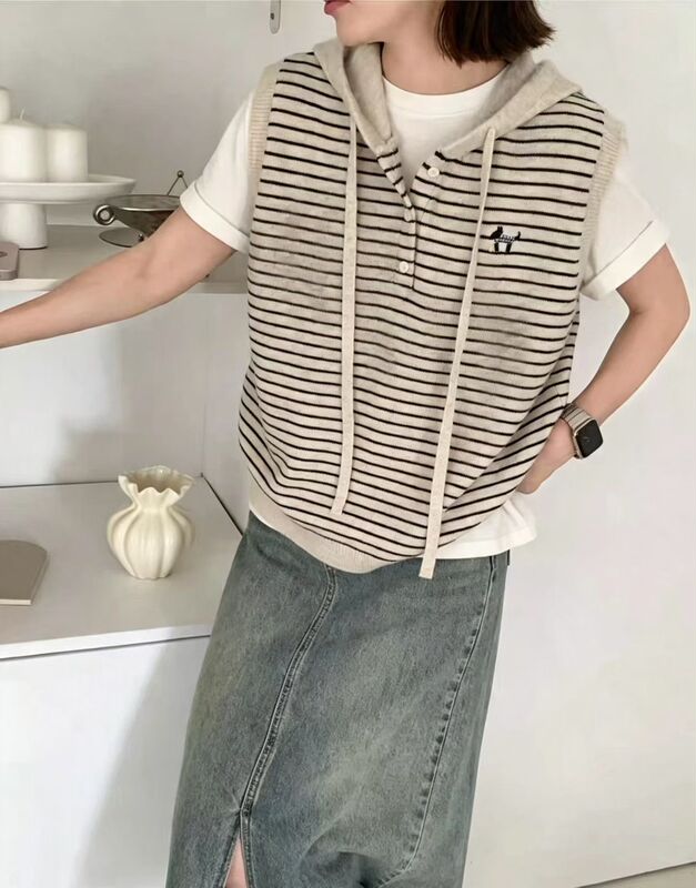 2026 Autumn Knitwear Striped Hooded Dress with Free Shipping