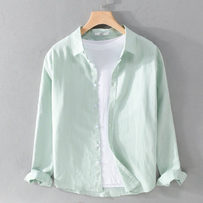 Japanese-Style Casual Men's Linen Shirt, Loose White Shirt for Men, Spring and Summer Cotton-Linen Shirt Top Japanese-Style Casual Men's Linen Shirt, Loose White Shirt for Men, Spring and Summer Cotton-Linen Shirt Top
