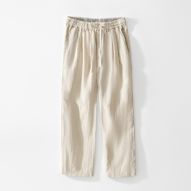 Elastic Waist Solid Color Straight-Leg Linen Pants for Men, New Autumn Trendy Loose Japanese Retro Long Pants with a High-End Feel and Versatile Elastic Waist Solid Color Straight-Leg Linen Pants for Men, New Autumn Trendy Loose Japanese Retro Long Pants with a High-End Feel and Versatile