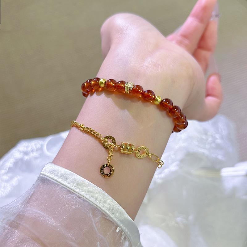 【High Quality】Natural Brazilian Orange Red Garnet Bracelet Red Garnet Beads Birth Year Best Friend Gift