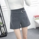 Phiên bản Hàn Quốc của quần short len ​​nữ mùa thu đông 2018 mới mặc eo co giãn đã mỏng manh khoét chân quần ống rộng