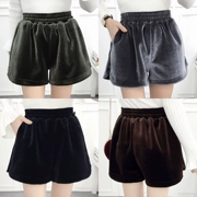Quần short nữ mùa đông 2018 phiên bản Hàn Quốc mới của quần short nhung hoang dã Quần short cạp cao quần ống rộng ống rộng quần nữ mùa thu đông